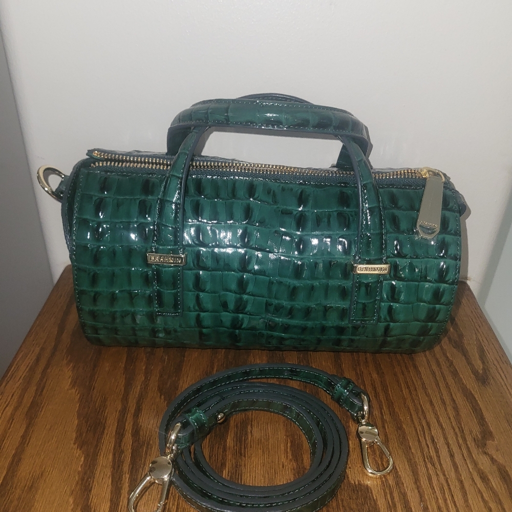 NWT Brahmin Green Croc-Embossed Satchel Crossbody - Picture 6 of 7